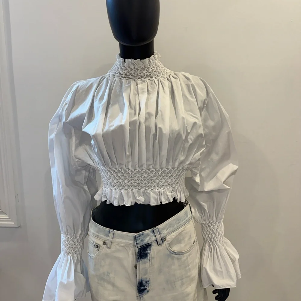 Kenzo Paris Smocked High Neck Blouse FR 38 | Dramatic Sleeve | Wrn Once - Picture 2 of 15